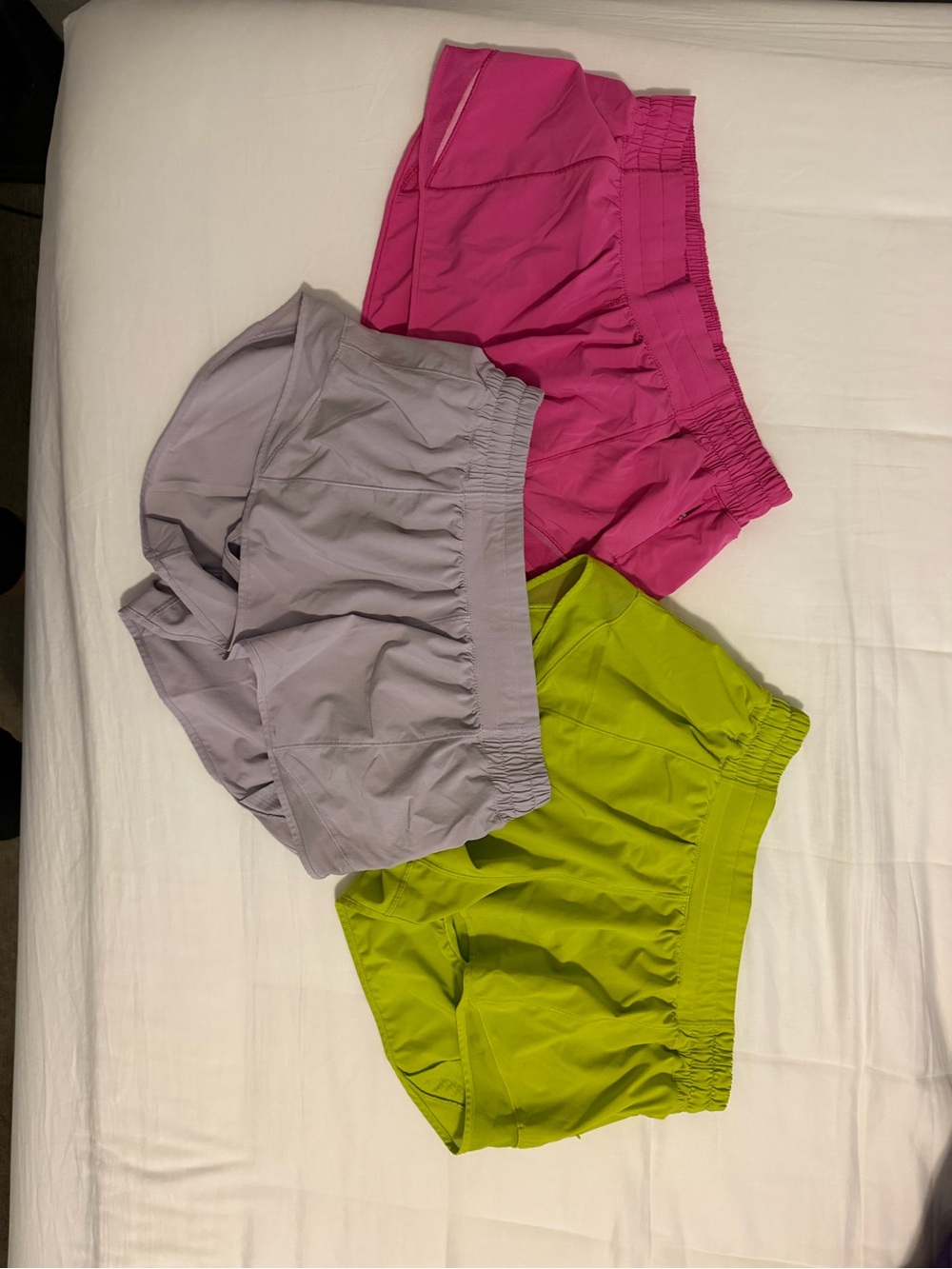 3 pairs of lululemon athletica Women's Athletic Shorts — Pink, Lavender, Lime
